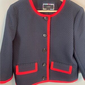 J.Crew Matelassé Lady Jacket Blazer - Navy with Red Trim - Size 10